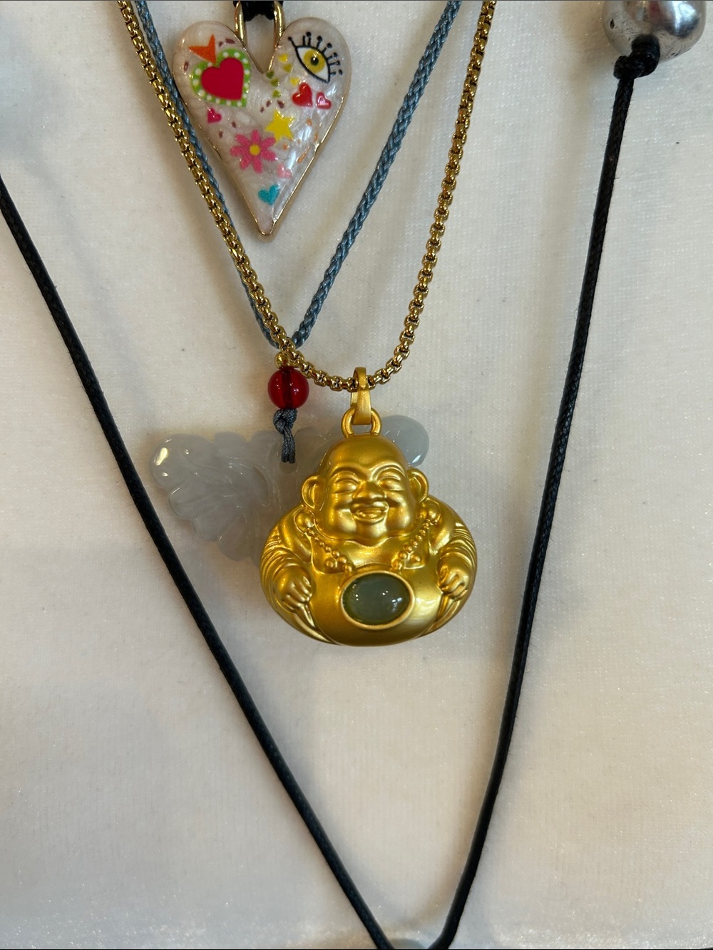 Gold Buddha Pendant Necklace with Green Jade Belly